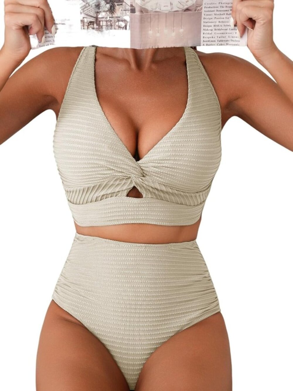 Textured 2-Piece Bikini Set with Twist Front Top | Sexy Women's Swimsuit